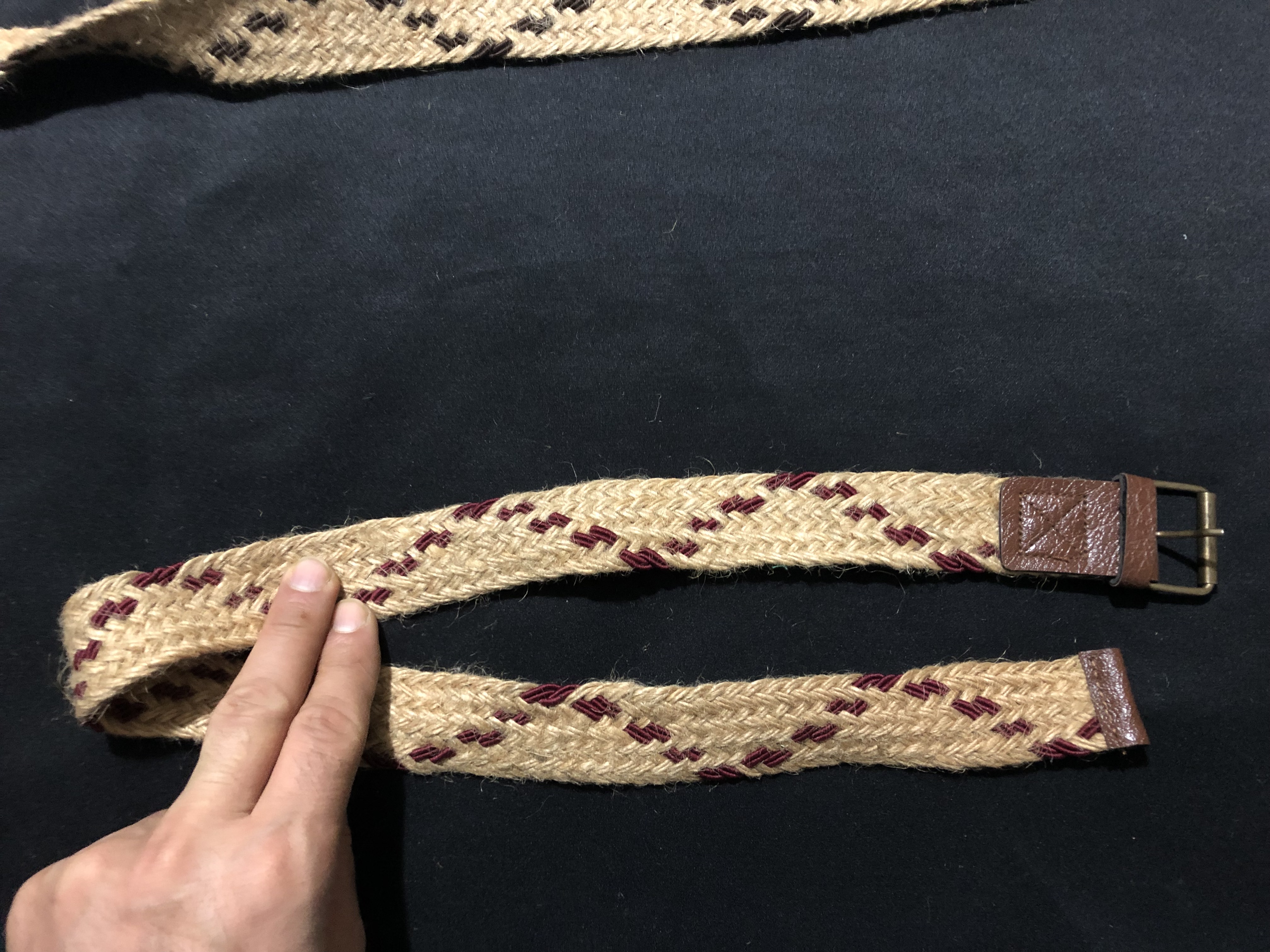 HASIR ÖRGÜ BORDO DESENLİ KEMER